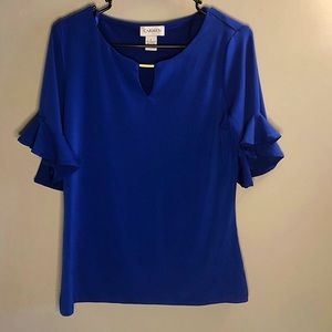 Dressy Blue Top with Ruffled Sleeves
